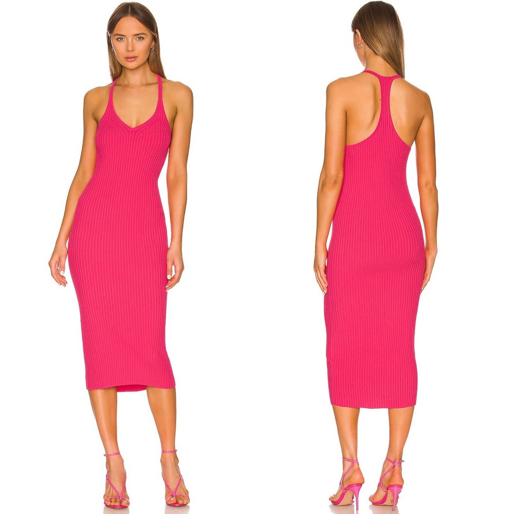 Helmut Lang Ribbed Midi Dress Rose Pink Racerback Womens Sz Medium $385 USD NEW